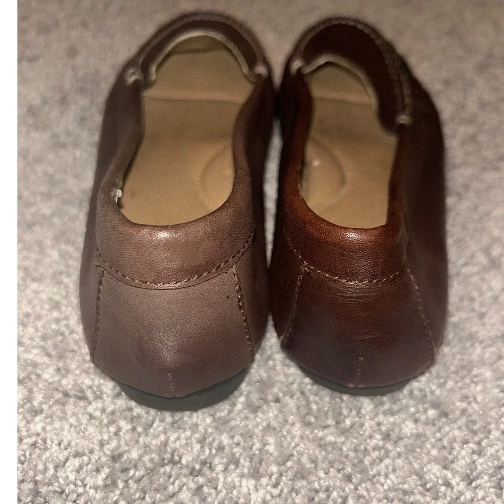 Lands End Leather Loafers Women's 9B Casual Slip On Brown Shoes Moccasin Style‎